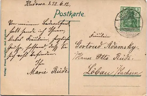Postcard Bad Kudowa Kudowa-Zdrój Partie im Kurpark mit Schloss. 1917
