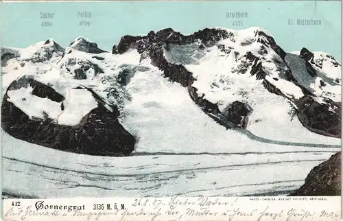 Ansichtskarte Zermatt Gornergrat - Gletscher Glacier 1907