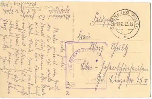 Ansichtskarte Oldenburg Der Eltz - Strand, Turm 1942  gel. Feldpost WK2 Eckstempel