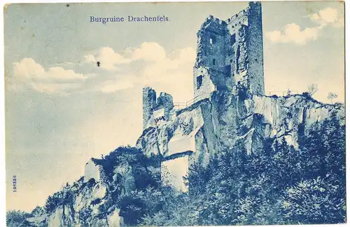 Ansichtskarte Königswinter Drachenfels, Blaudruck 1907 gel. Stempel Godesberg