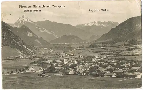 Ansichtskarte Pfronten Allgäu Steinach mit Zugspitze 1913 gel. Stempel Pfronten