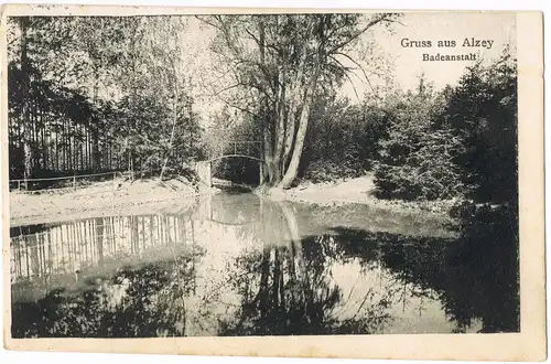 Ansichtskarte Alzey Badeanstalt 1913 gel. Stempel Alzey