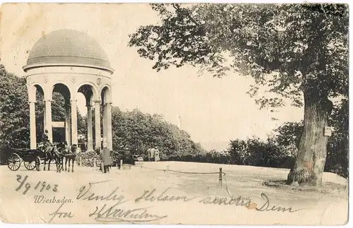 Wiesbaden Tempel - Neroberg, Kutsche 1903 Mehrfachfrankatur Stempel Wiesbaden