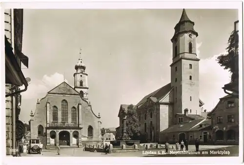 Ansichtskarte Lindau (Bodensee) Marktplatz, Neptunbrunnen 1930