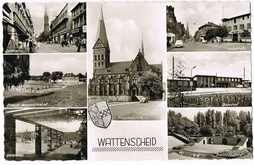 Wattenscheid-Bochum Mehrbild-AK mit Straßen, Bahnhof, Ehrenmal uvm. 1963