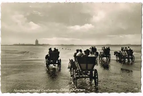 Döse-Cuxhaven Nordseeheilbad Wattfahrt mit Pferde-Kutschen 1960