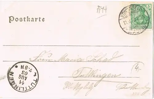 Königsfeld im Schwarzwald Gottesackeralle 1903  gel. Ankunftsstempel Tuttlingen