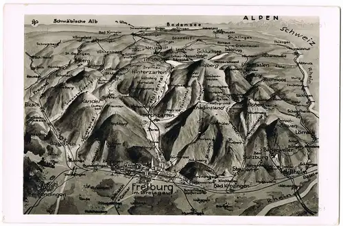 Ansichtskarte Freiburg im Breisgau Landkarten-AK 1954