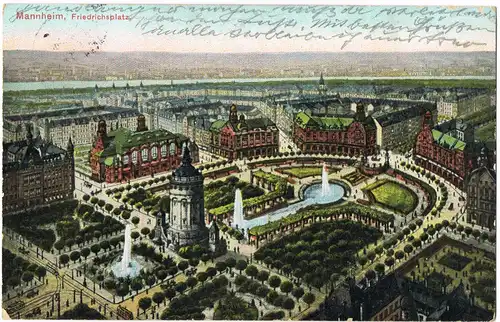 Ansichtskarte Mannheim Stadt und Friedrichsplatz - Künstlerkarte 1912