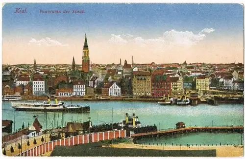Ansichtskarte Kiel Stadt und Dampfer 1917