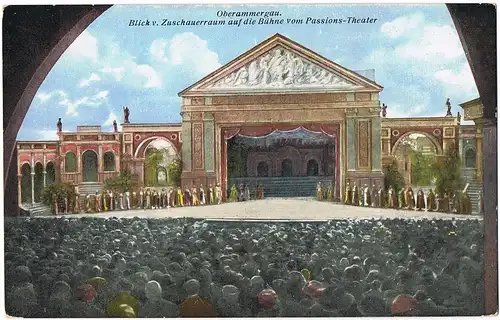 Oberammergau Blick v. Zuschauerraum auf die Bühne vom Passions-Theater 1920