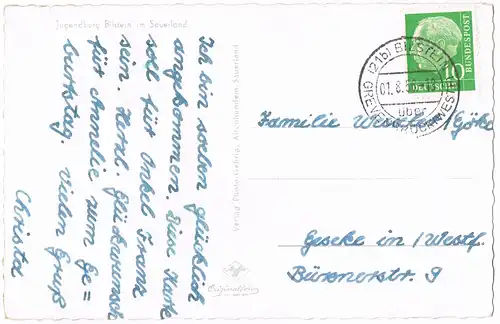 Ansichtskarte Bilstein-Lennestadt Luftbild 1956  gel. Landpoststempel