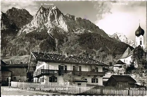 Ansichtskarte Grainau Bauernhaus und Kirche 1959