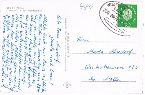 Bad Brückenau Wandelhalle - Kurkonzert 1951  gel Bahnpoststempel Wildflecken