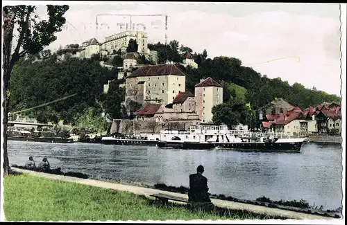 Ansichtskarte Passau Veste Niederhaus und Donau-Dampfer 1962