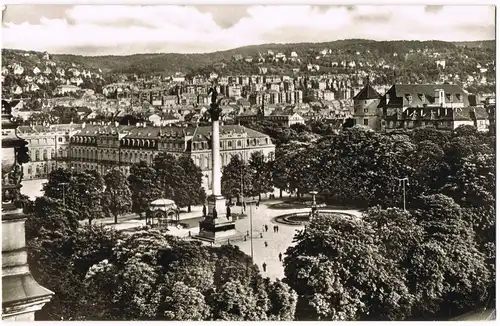 Ansichtskarte Stuttgart Schloßplatz aus der Vogelschau-Perspektive 1955