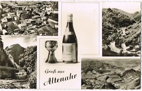 Ansichtskarte Altenahr Luftbilder, Wein und Weinglas 1968