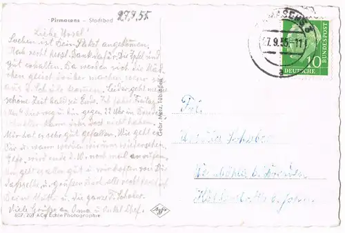 Ansichtskarte Pirmasens Partie am Stadtbad 1955