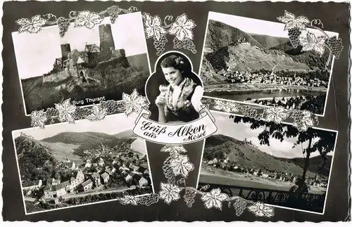 Alken Mosel MB: Stadt, Weinkönigin 1961  gel Landpoststempel Alken über Koblenz