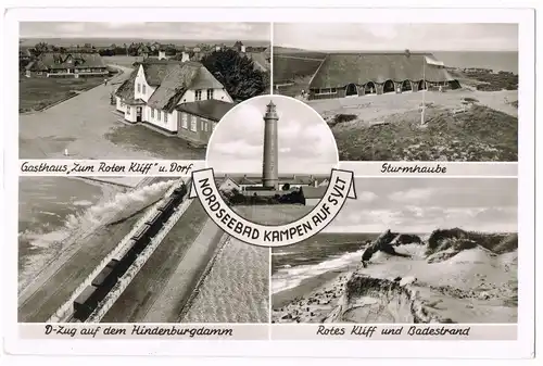 Insel Sylt Luftbild Hindenburgdamm, Gasthoff zum roten Kliff 1953