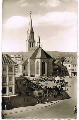 Ansichtskarte Zweibrücken Alexanderkirche, Markttreiben - Verkaufswagen 1960