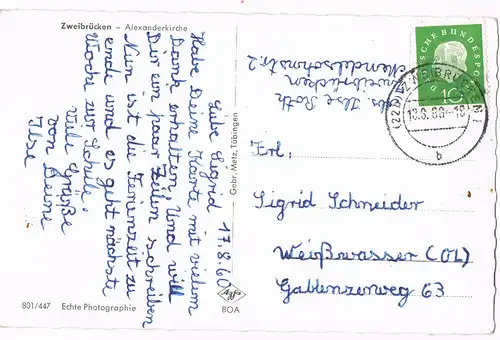 Ansichtskarte Zweibrücken Alexanderkirche, Markttreiben - Verkaufswagen 1960