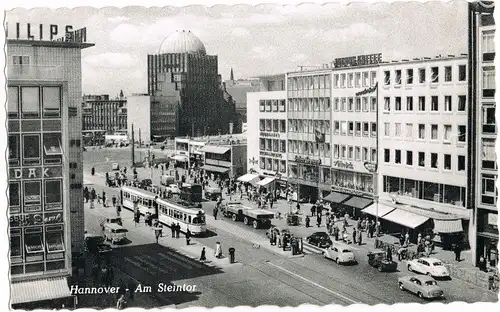 Ansichtskarte Hannover Steintor, Straßenbahn - Geschäfte 1961