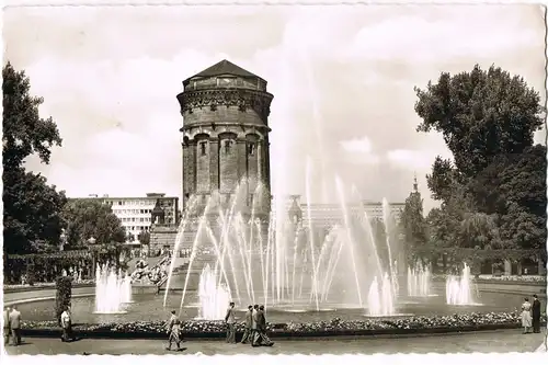 Ansichtskarte Mannheim Friedrichsplatz Wasserturm Wasserspiele 1960