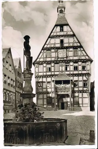 Ansichtskarte Besigheim Rathaus mit Marktbrunnen 1958