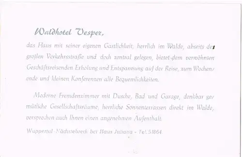 Ansichtskarte Wuppertal Werbekarte Waldgasthaus VESPER innen u. außen 1959