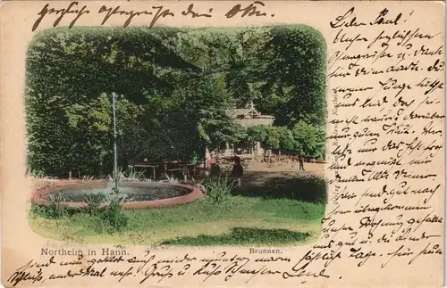 Ansichtskarte Northeim Brunnen, Restaurant 1904  gel. Ankunftsstempel Goslar