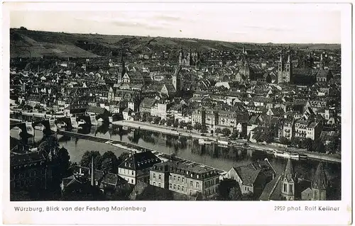 Ansichtskarte Würzburg Panorama Blick von der Festung Marienberg 1960