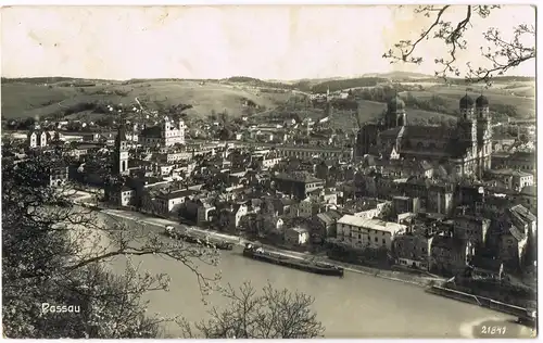 Ansichtskarte Passau Stadt, Schlepper auf der Donau 1929