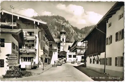 Ansichtskarte Reit im Winkl Straßenpartie, Wegweiser 1959