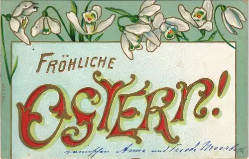 Ostern Easter - - Schneeglöckchen - Prägekarte 1908 Goldrand/Prägekarte