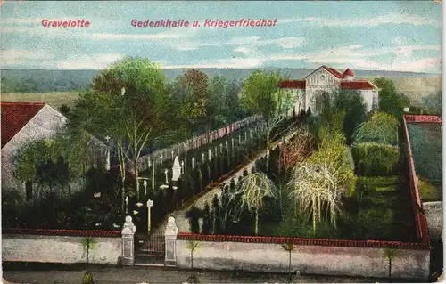 CPA Gravelotte Gedenkhalle u. Kriegerfriedhof 1911  gel. Stempel der Gedenkhalle