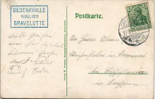 CPA Gravelotte Gedenkhalle u. Kriegerfriedhof 1911  gel. Stempel der Gedenkhalle