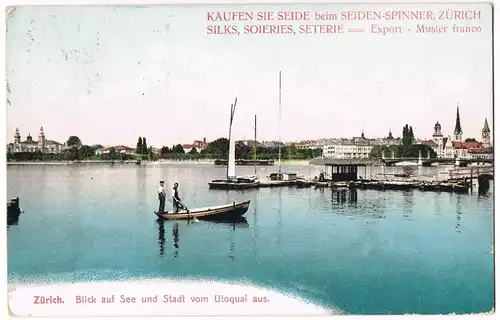 Ansichtskarte Zürich Blick auf See und Stadt vom Utoquai aus 1909
