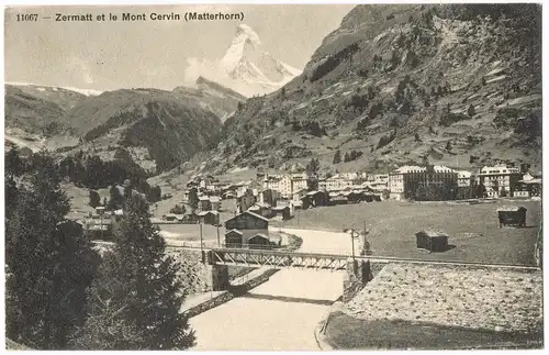 Ansichtskarte Zermatt Panorama mit Mont Cervin (Matterhorn) 1919