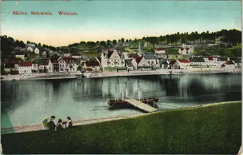 Ansichtskarte Wehlen Panorama-Ansicht Elbe Schiffsanlegestelle 1910