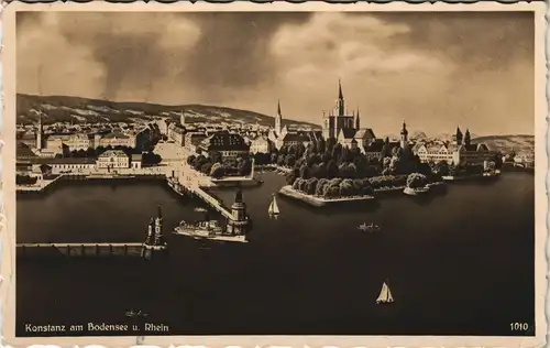 Ansichtskarte Konstanz Panorama-Ansicht Blick auf Stadt u. Hafen 1934
