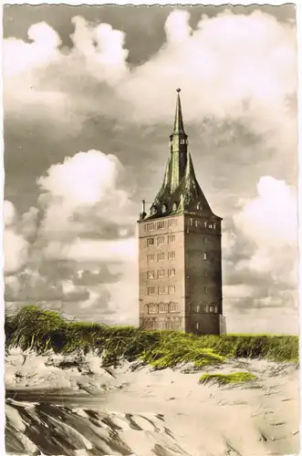 Ansichtskarte Wangerooge Leuchtturm Roter Sand, Color Fotokarte 1956