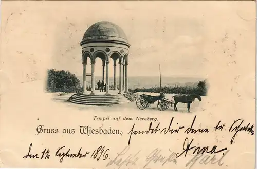 Ansichtskarte Wiesbaden Tempel - Neroberg, Kutsche 1896