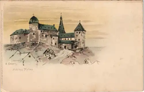 Ansichtskarte Mylau-Reichenbach (Vogtland) Kaiserschloss - Künstlerkarte 1908