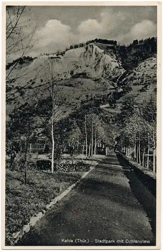 Ansichtskarte Kahla (Thüringen) Stadtpark mit Dohlenstein 1941