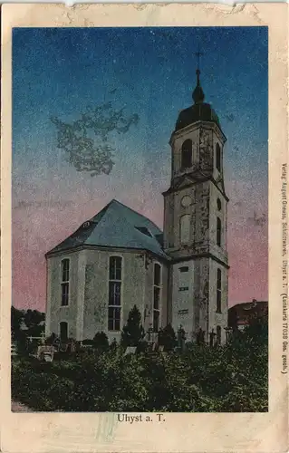 Ansichtskarte Uhyst am Taucher-Burkau (Oberlausitz) Porchow Kirche 1909 Luna