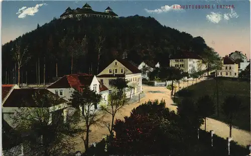 Ansichtskarte Augustusburg Erzgebirge Ortspanorama Heliocolorkarte 1910