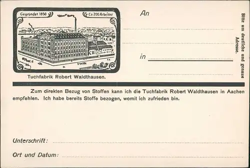 Ansichtskarte Aachen Rathaus RSTuchfabrik Robert Waldthausen 1912