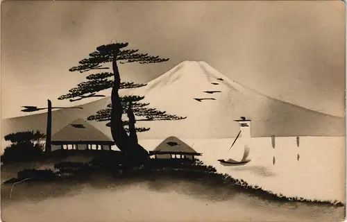 Postcard Japan Fujiyama (Japan) - Häuser, Landschaft - Nippon 1911