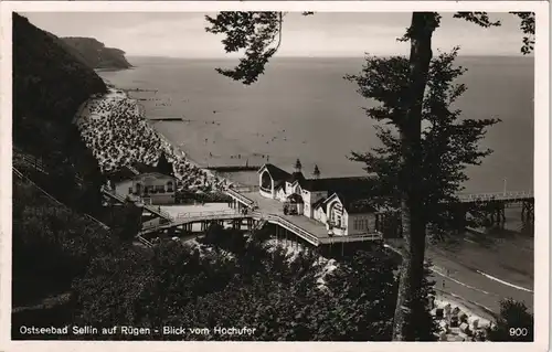 Ansichtskarte Sellin Blick vom Hochufer auf Strand und Seebrücke 1930